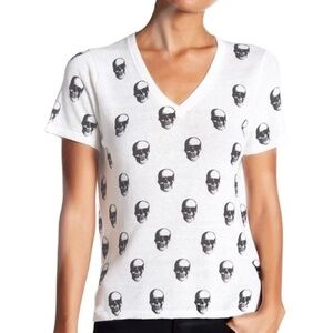 Skull Cashmere V Neck Tee w/Skull Print White / Medium